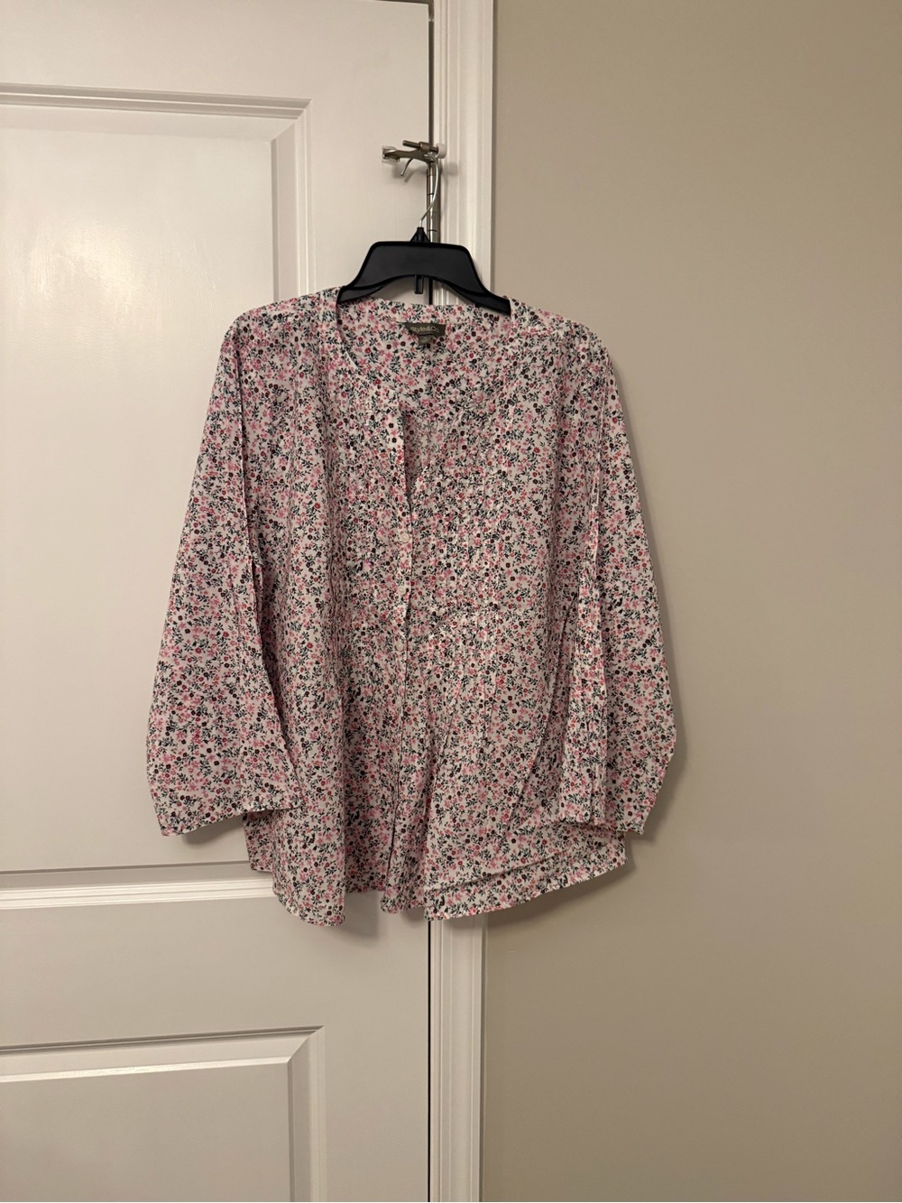 Style & Co. Pink Floral Button-Front Peasant Blouse